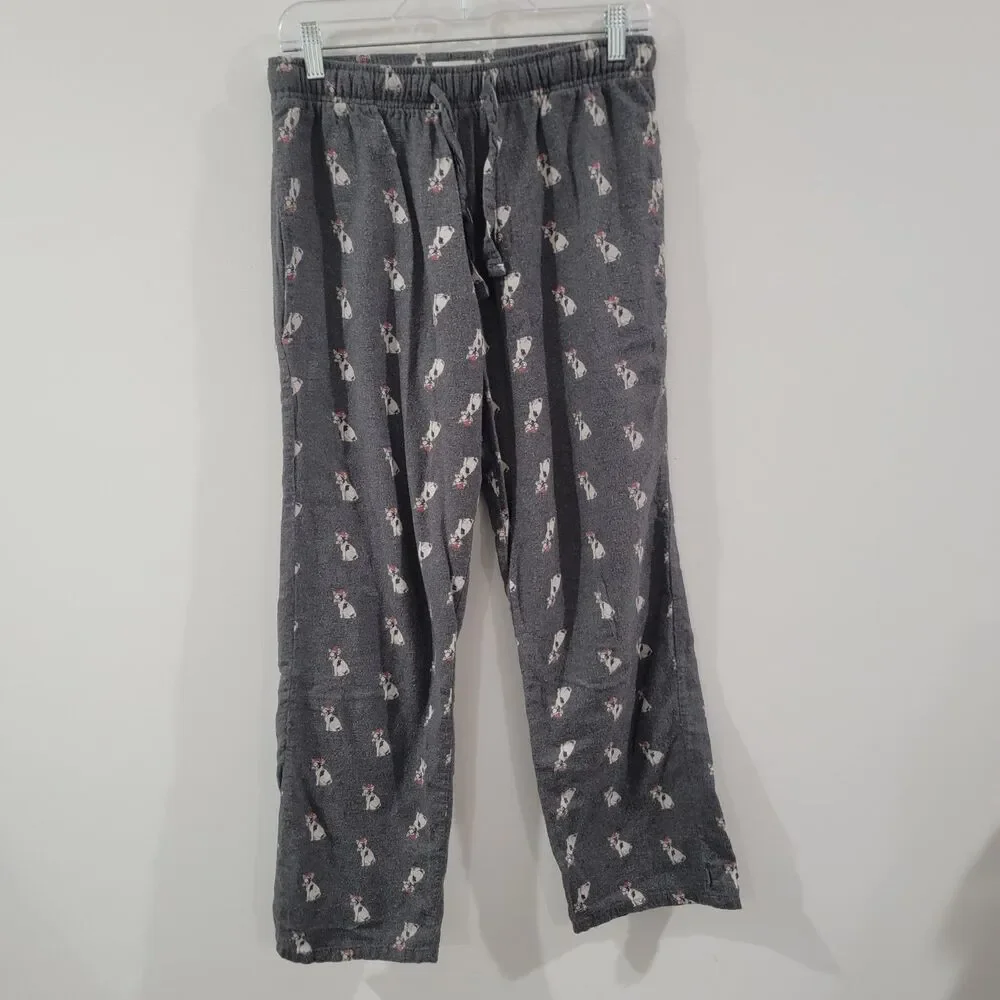 Old Navy Womens Flannel‎ Pajama Pants Size Small Dog Print Santa Frenchie Lounge